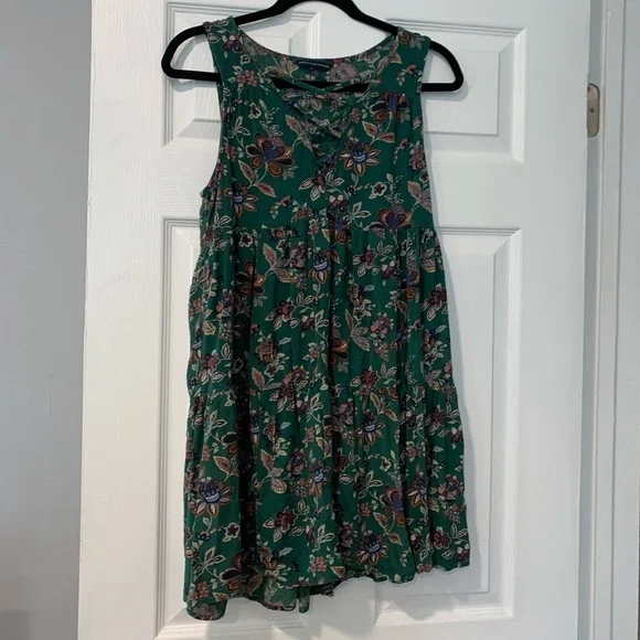 American Eagle green floral pleated tank plunge neckline sundress - Picture 1 of 6